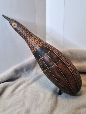 Peruvian Gourd Sculpture Carving Folk Art Bird Vintage Peru Quail